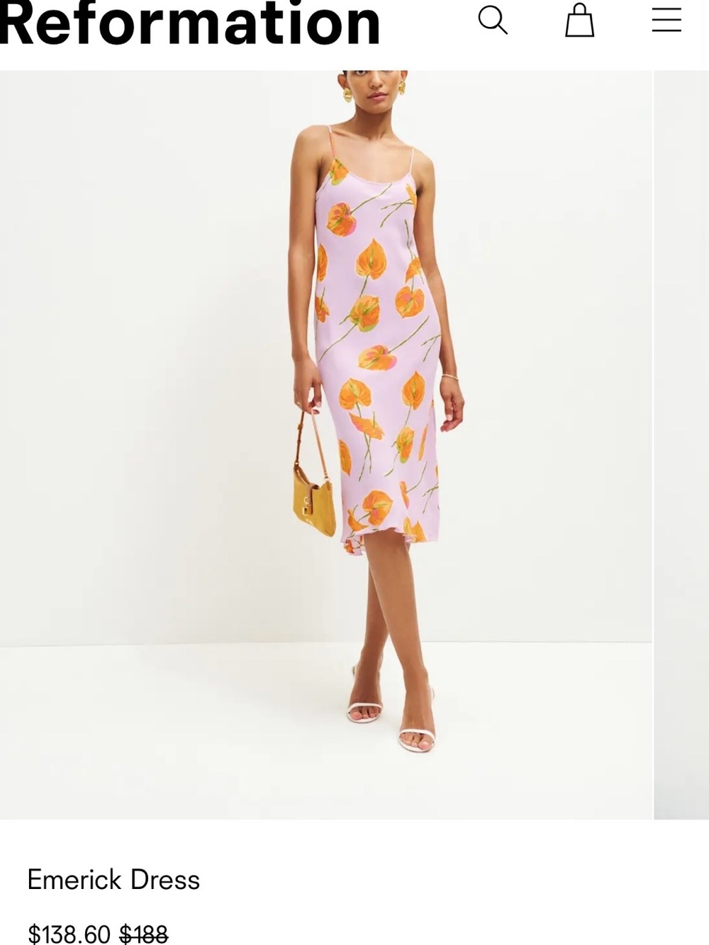 Reformation Emerick Midi Slip Dress in Pink with Orange Floral